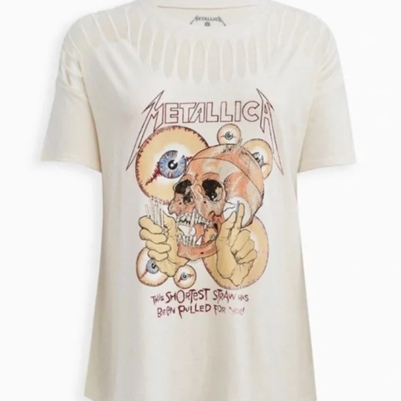 Torrid Metallica Ivory Cream Slashed Neckline T-shirt Plus Size 00 or Reg 10-12 - Picture 1 of 5